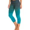 Hard Tail Flat Waisted Cotton Yoga Capris Rainbow Horizon Blue/Teal