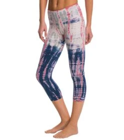 Hard Tail Flat Waisted Cotton Yoga Capris Aqua/Berry Lizard