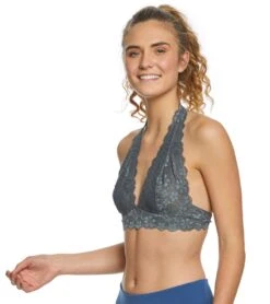Free People Galloon Lace Halter Bra Dark Grey