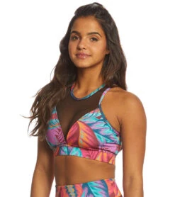 Onzie High Neck Yoga Sports Bra Lanai Black Mesh