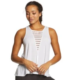 Betsey Johnson Performance Deep V Stripe Insert Swing Tank