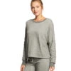 Beyond Yoga Lasso Tie Cropped Pullover Mid Heather Gray