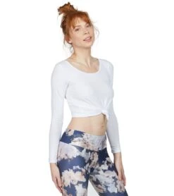 Onzie Long Sleeve Knot Crop White