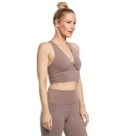 Beyond Yoga Twist Around Racerback Cropped Yoga Tank Pink Lei Heather