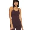 Hard Tail Back Laced Halter Support Tank Top Red Plum