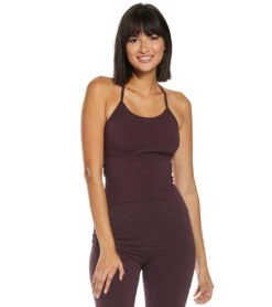 Hard Tail Back Laced Halter Support Tank Top Red Plum