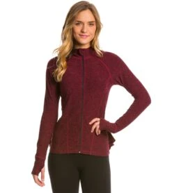 Beyond Yoga Peplum Back Jacket Black-Garnet Red