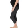 Beyond Yoga: Beyond The Bump Spacedye Fold Down Maternity Yoga Capris Black-Steel