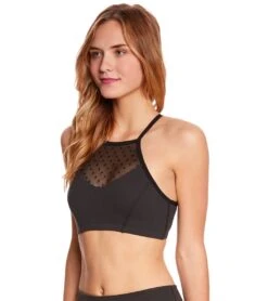 Beyond Yoga Polka Dot Mesh Halter Yoga Sports Bra Black