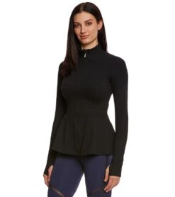 Beyond Yoga Kate Spade Back Bow Flounce Workout Jacket Jet Black