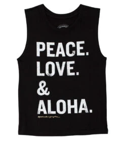 Spiritual Gangster Kids Girls Peace Love & Aloha Stacked Muscle Tank Vintage Black