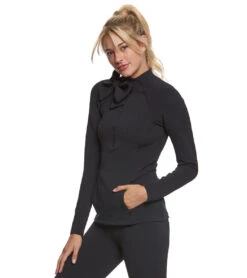Beyond Yoga Kate Spade Neck Bow Half Zip Pullover Black Ottoman