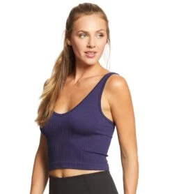 Free People Solid Rib Brami Yoga Crop Top Navy