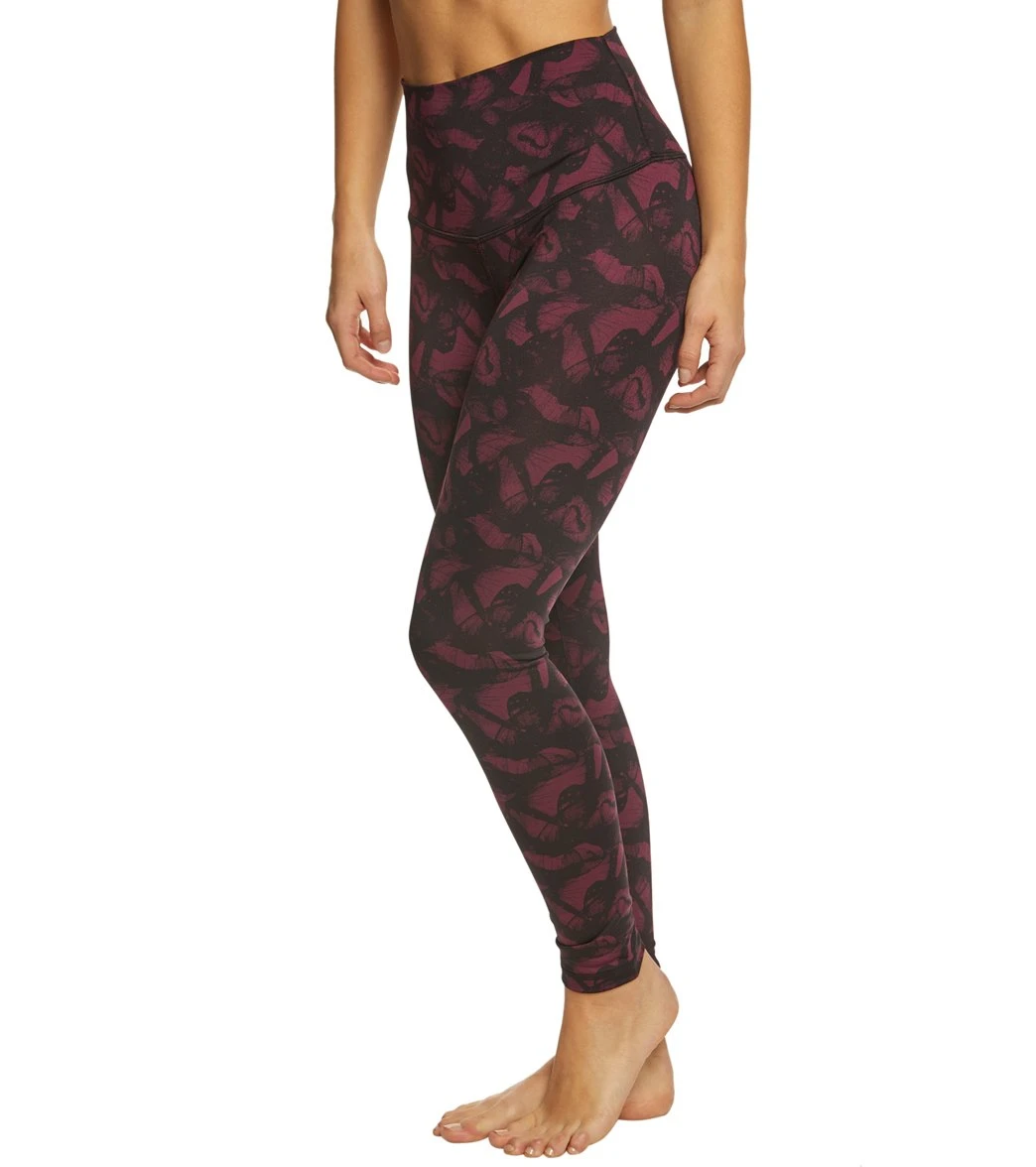 DYI High Waist Signature Butterfly Printed Yoga Leggings Burgundy