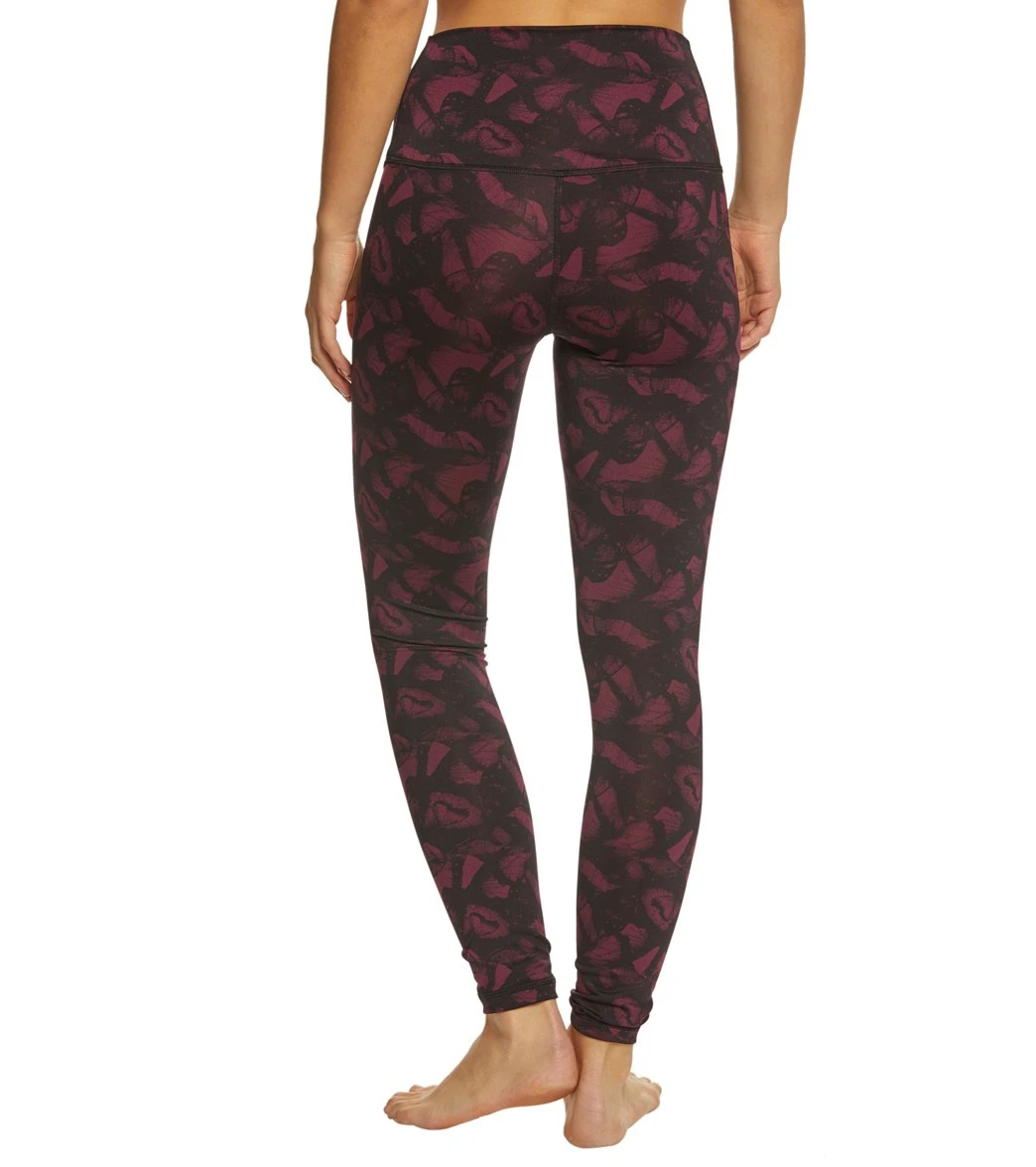 DYI High Waist Signature Butterfly Printed Yoga Leggings Burgundy - Image 2