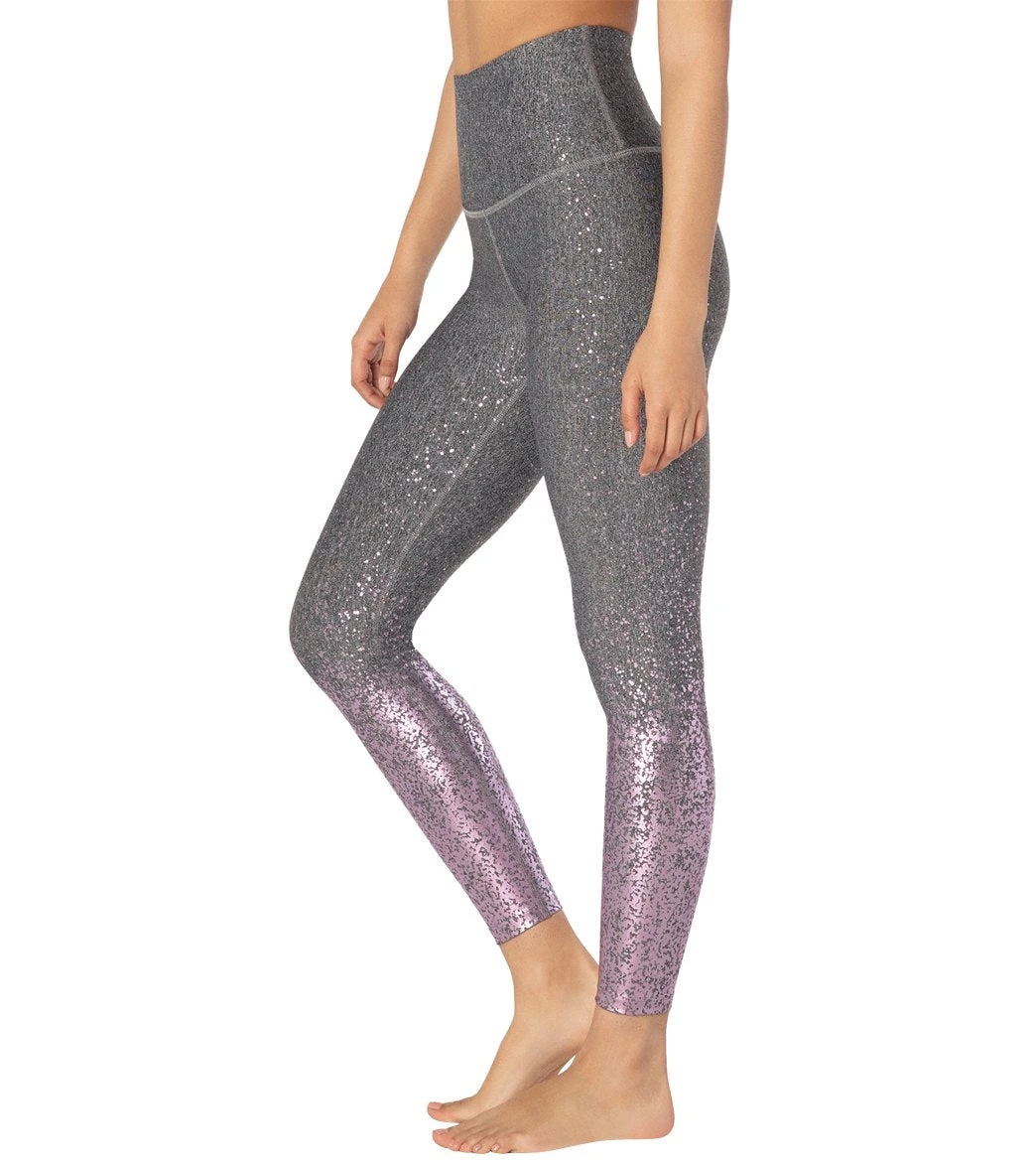 Beyond Yoga Sportflex Alloy Ombre High Waisted Midi Yoga Leggings Black/White Shiny Mauve Speckle - Image 3