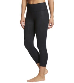 Balance Collection Embossed High Waisted Yoga Capris Black Crinkled Texture
