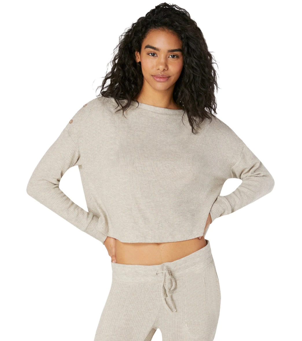 Beyond Yoga Your Line Buttoned Boxy Yoga Pullover Oatmeal Heather