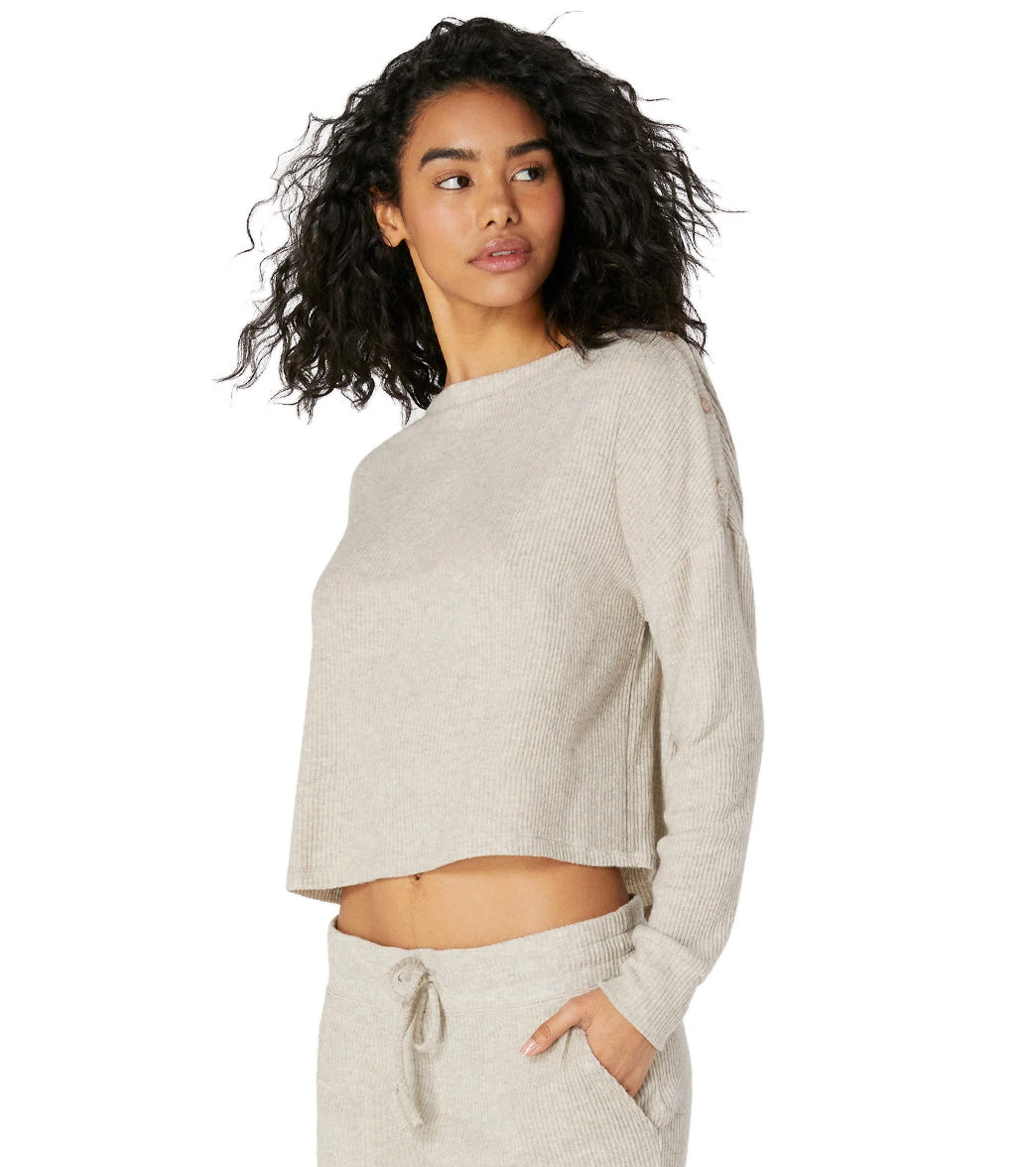 Beyond Yoga Your Line Buttoned Boxy Yoga Pullover Oatmeal Heather - Image 2