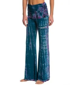 Hard Tail Ruched Waist Wide Leg Yoga Pants Teal/Purple Lizard