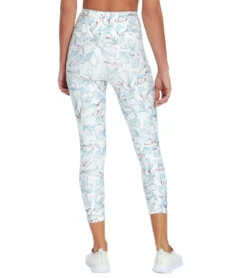 Marika Haven High Waisted Yoga Capris White Magnolia Illustration