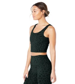 Beyond Yoga Leopard Jacquard Keep It Simple Cropped Tank Hunter Green