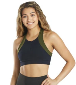 925Fit Zip Line Yoga Sports Bra Navy