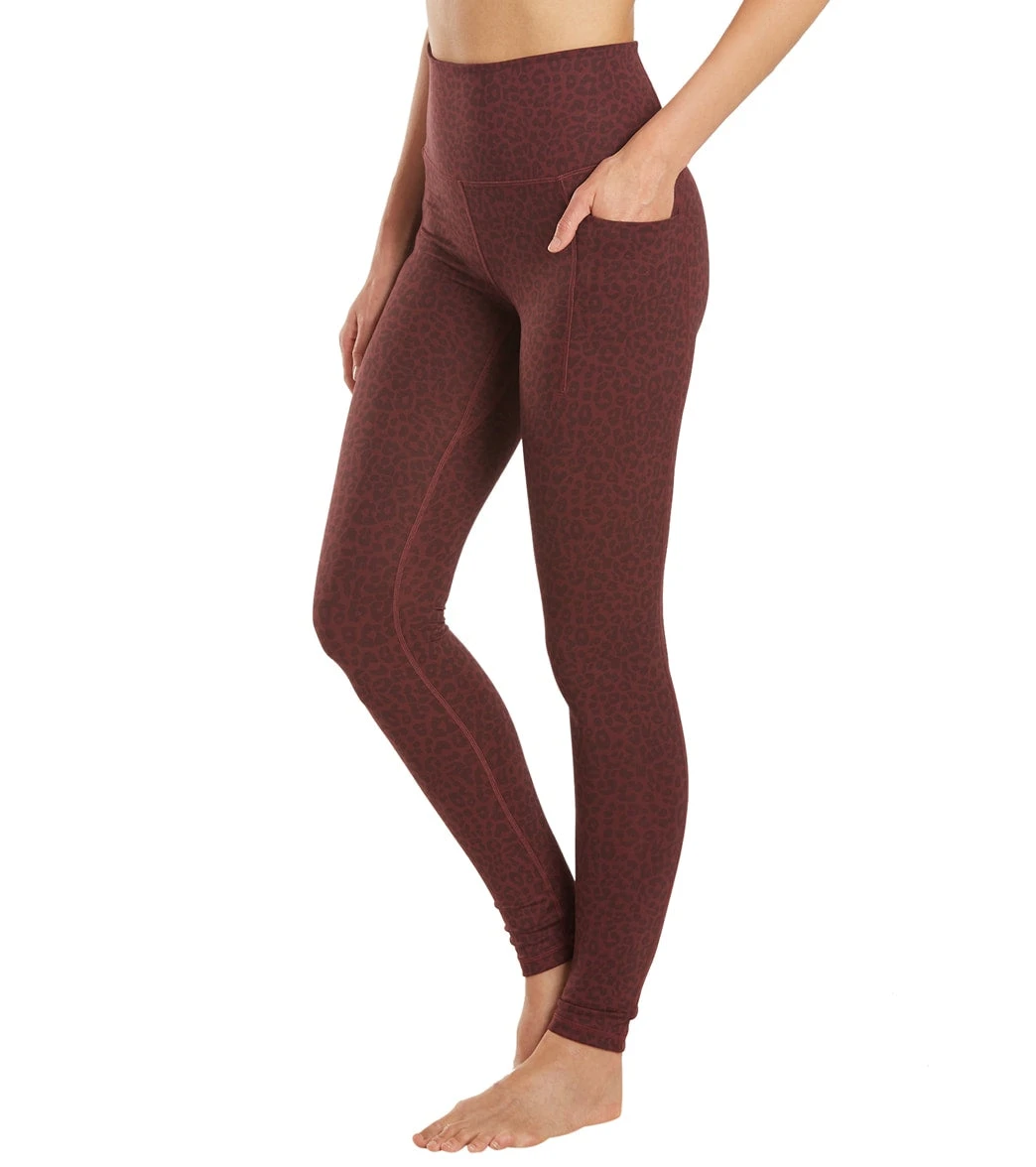 Everyday Yoga Uphold Cheetah High Waisted Leggings With Pockets 28" Burgundy Cheetah - Image 4