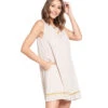 Yak & Yeti Dress Handstitched Details Layered Hem Beige