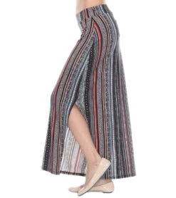 Yak & Yeti Long Skirt Stretchy Striped Tribal Print Maroon Multi
