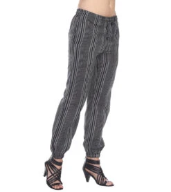 Yak & Yeti Striped Harem Jogger Lounging Pants Black