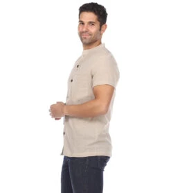 Yak & Yeti Men's Button Up Kurta Shirt Solid Color Natural