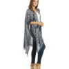 Yak & Yeti Kimono Wrap Mantra Floral With Tassels Black