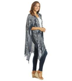 Yak & Yeti Kimono Wrap Mantra Floral With Tassels Black