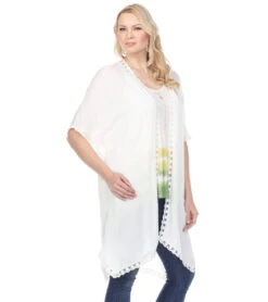 Yak & Yeti Cardigan Loose Fit Lace Trim White