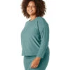 Beyond Yoga Plus Featherweight Morning Light Cropped Pullover Rainforest Blue Heather