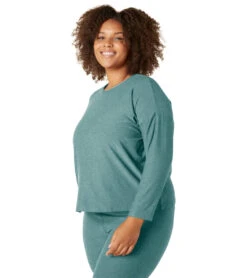 Beyond Yoga Plus Featherweight Morning Light Cropped Pullover Rainforest Blue Heather