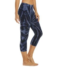 Hard Tail Flat Waisted Cotton Yoga Capris Electric Mineral Wash Indigo