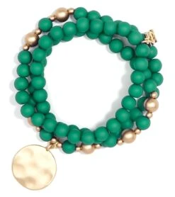 Zenzii Matte Beaded Wrap Charm Bracelet Dark Green