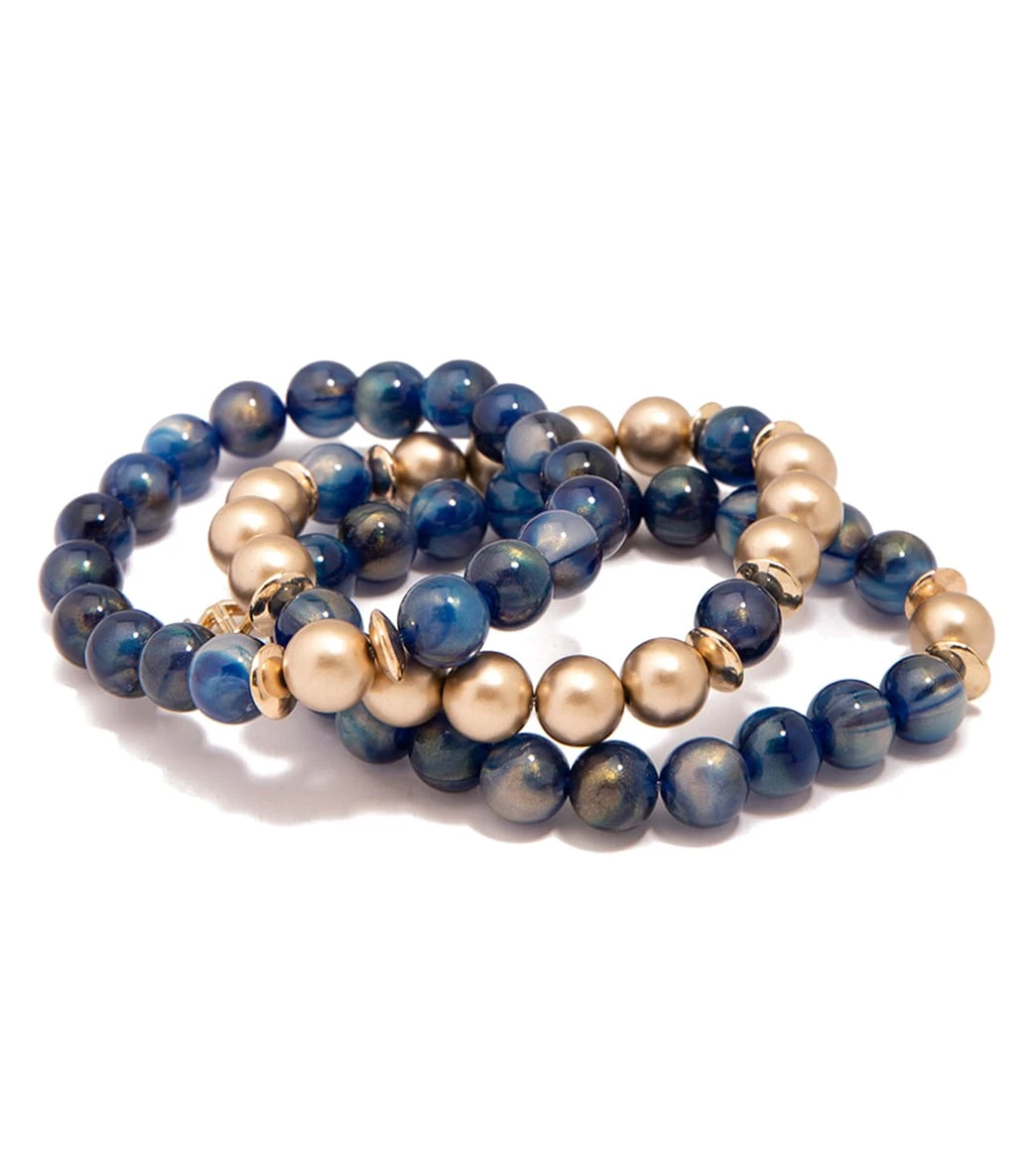 Zenzii Iridescent Beaded Stretch Bracelet Navy