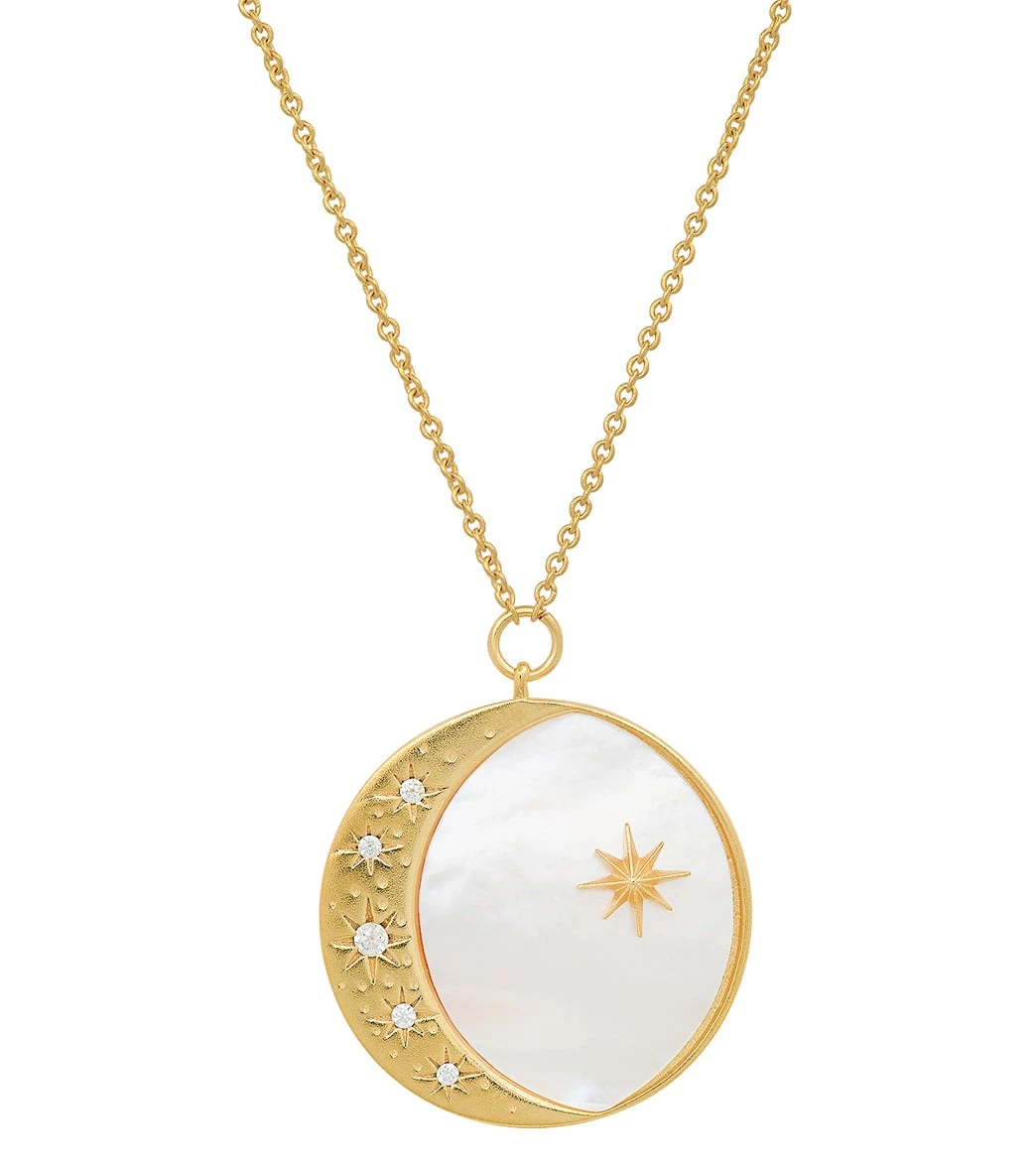 TAI Jewelry Pearl Star And Moon Coin Necklace Gold