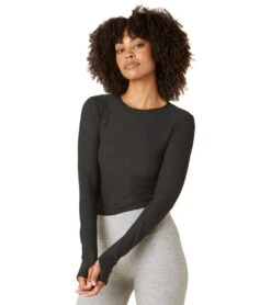 Beyond Yoga Overlap Long Sleeve Cropped Pullover Darkest Night
