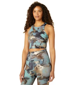 Beyond Yoga Focus Cropped Tank Ocean Blue Marble Foil