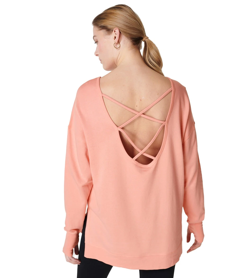 Sweaty Betty After Class Cross Back Sweatshirt Bloom Pink - Image 2
