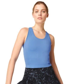 Sweaty Betty Athlete Crop Seamless Workout Tank Top Regatta Blue