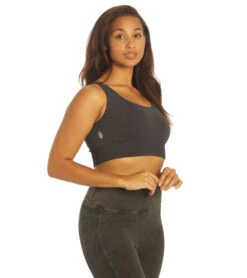 Free People Good Karma Square Neck Sports Bra Washed Black
